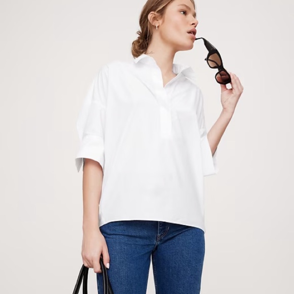 Banana Republic Oversized Popover Top in White